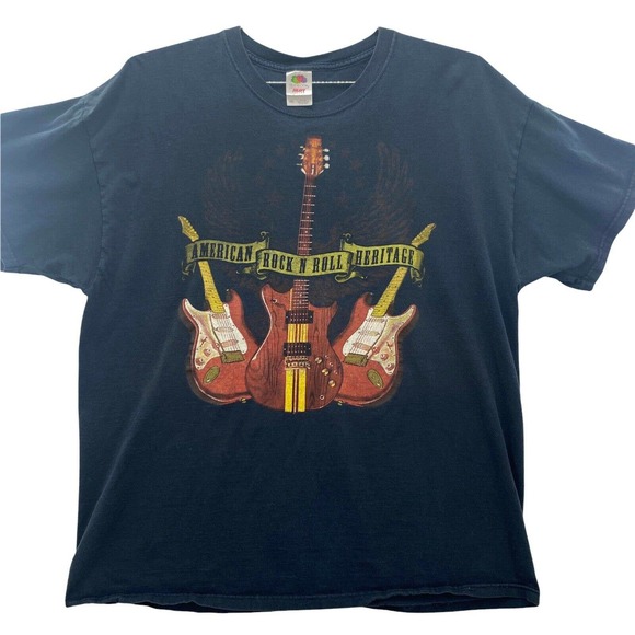 Vintage AMERICAN Rock N Roll Heritage Mens Black T-Shirt Size 2XL Guitars - Picture 10 of 12